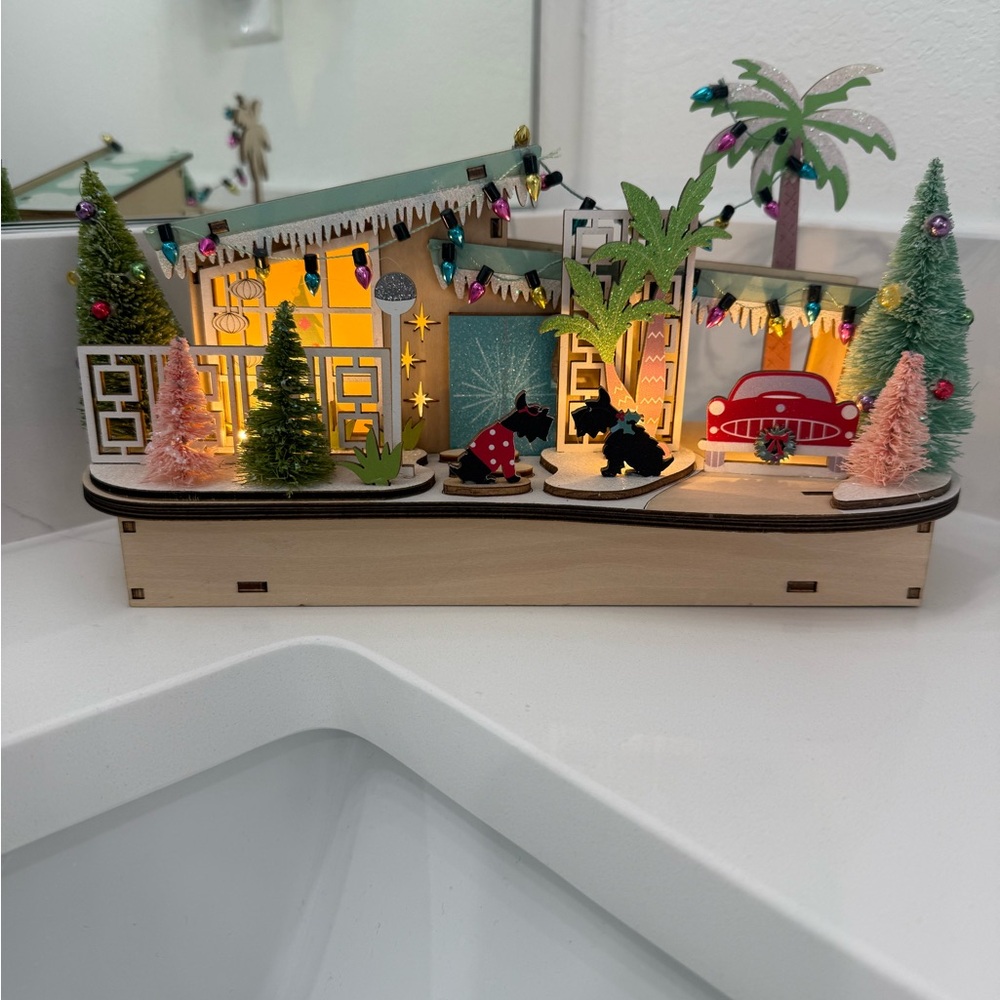 Cost Plus World Market Holiday LED Light-Up House with Green and Red Accents